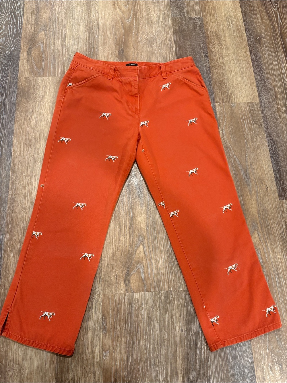 Vintage J.Crew 2004 Embroidered Dog Critter Chino Pants Orange